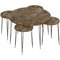AEA Eleganter brauner Holz-Couchtisch mit Beistelltischen im modernen Stil