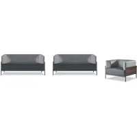 AEA Schwarzes Büro Sitzset Designer 2x Kunstleder 2-Sitzer Edler Sessel 3tlg