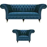 AEA Chesterfield Luxus Set 2tlg Dreisitze Sofa Komplett Sessel Modern Sitzmöbel