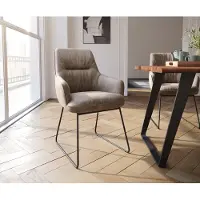 DELIFE Chaise-de-salle-à-manger Zelia-Flex avec accoudoirs microvelours taupe vintage pied trapèze noir ressorts ensachés