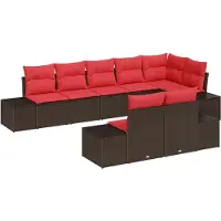 vidaXL Ensemble de canapés de jardin , 8 pièces, en rotin synthétique marron et rouge