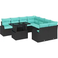 vidaXL Ensemble de salon de jardin , 9 pièces, noir, en résine tressée