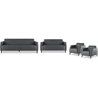 Xl Moebel Gmbh Komplett-Set Sitzmöbel 3-Sitzer 2-Sitzer Sessel Schwarz Moder Leder Holz
