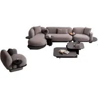 AEA Exklusive Graue Wohnzimmer Polstergarnitur Ecksofa Couchtisch Sessel