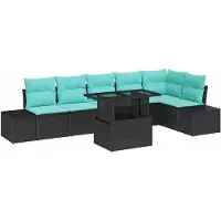 vidaXL Ensemble de canapés de jardin , 7 pièces, noir, en résine tressée