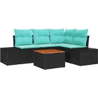 vidaXL Ensemble de canapés de jardin , 5 pièces, noir et turquoise, en résine tressée