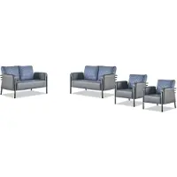 AEA Sofagarnitur Polster Set 3-Sitze Sessel Blau Grau Ledersofas Polster