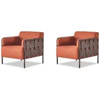 Xl Moebel Gmbh Sessel Set 2tlg 1-Sitzer Orange Lehnessel Modern Weich Leder Textil