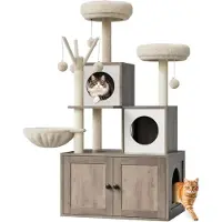 StarTech.com Armoire en bois pour litière de chat - Griffoir - 2 en 1 - Cache-litière - Plateforme - Maison pour chat - Couleur 2