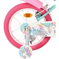 Volare Vélo pour enfants Unicorn, 16 pouces, vert, avec freins à main et stabilisateurs