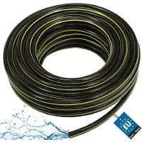Unyqoos Tuyau d'arrosage de 30 mètres – Tuyau d'irrigation en PVC renforcé, 1/2 pouce, 4 couches, noir et jaune, résistant à la torsion et aux déchirures, flexible, pression de service : 8 bars