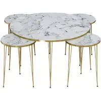 AEA Eleganter weißer Holz-Couchtisch mit Beistelltischen im modernen Stil
