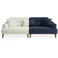 AEA Weiß-Blaue Wohnzimmer Polstercouch Designer 3-Sitzer Textilsofa