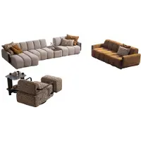 Xl Moebel Gmbh Braun-Beige Wohnzimmer Garnitur Moderne 3-Sitzer Designer Hocker