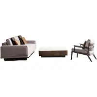 AEA Beige Wohnzimmer Garnitur Relaxsofa Designer Sessel Holztisch 3tlg