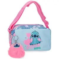 Disney Sac bandoulière Joumma Stitch, motif cœur, couleur bleue, dimensions : 19,5 x 11,5 x 7 5 cm, en polyester