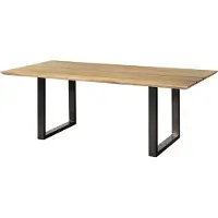 MASSIVMOEBEL24.DE MASSIVMOEBEL24 | Table à manger en bois de manguier 180x90x76 naturel laqué /Epoxy noir, pieds en U anthracite brillant EPOXY