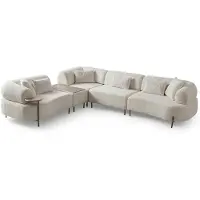 AEA Ecksofa L-Form Moderner Stil Beige Mittlere Härte Material Stoff Holz