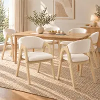 Flieks Ensemble de 6 chaises de salle à manger , chaises rembourrées avec dossiers incurvés, chaises de cuisine et de salon avec revêtement en lin, couleur bois naturel