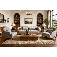 AEA Sofa 3-Sitzer 2 Sessel Grau Modern Stoff Holz Metall Set