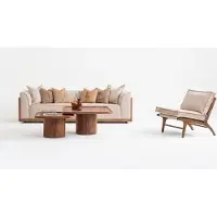 AEA Sofa Garnitur Sessel Kaffeetisch Modern Beige Edel Holz Couch