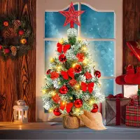 Peviasot , mini sapin de Noël, 40 cm, rouge, arbre de Noël artificiel avec 30 LED à piles et socle en bois, idéal pour les fêtes de Noël