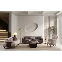 AEA Wohnzimmer Set 2x 3-Sitzer Sofa Sessel Beige Grau Stoff Modern