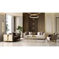 AEA Beige-braunes Sofa set 3-Sitzer Sofa Sessel Wohnzimmer Weich modern