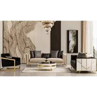 AEA Beige-schwarzes Sofa Set 3-Sitzer Sessel Grau Modernes Stil Wohnzimmer Textil