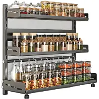 OEM Organisateur d'épices, design à 3 niveaux, construction en acier inoxydable, couleur grise, 3 niveaux