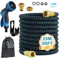 Merkloos Tuyau d'arrosage de 15 mètres, avec 10 fonctions de pulvérisation, raccords en métal de 3/4 et 1/2 pouce, pour l'utilisation en jardin