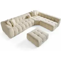 AEA Ecksofa L-Form Beige Stoff Modern Fließende Linien Wohnzimmer