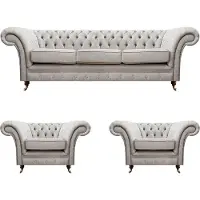 AEA Ensemble de salon de luxe, comprenant un canapé, deux fauteuils, style Chesterfield, couleur gris