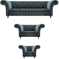 AEA Chesterfield Graue Couchgarnitur Designer Polstersofas Edler Einsitzer