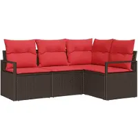 vidaXL Ensemble de canapés de jardin , 4 pièces, en polyrotin, couleur marron et rouge