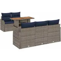 vidaXL Ensemble de salon de jardin , 6 pièces, gris et bleu marine