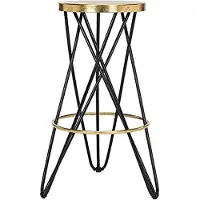 Safavieh Tabouret Jonatan, structure en métal laqué, noir et or, dimensions : 45 x 45 x 76,2 cm