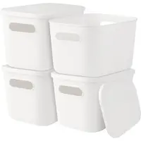 Merkloos Omgoods - Boîtes de rangement - Lot de 4 - Plastique - 26 x 18 x 16 cm - Empilables - Avec couvercle - Légères et gain de place - Paniers de rangement