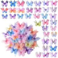 OEM Décoration papillon - Orné de strass - Matériel de loisirs créatifs et décoration - 70 pièces - Tissu organza double épaisseur