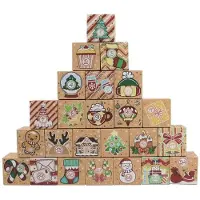 Markenlos Calendrier de l'Avent à remplir - 24 boîtes avec des motifs - Coffret pour calendrier de l'Avent - Beige