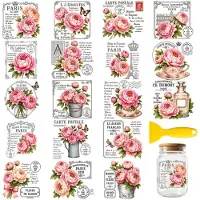 OEM Décalcomanies repositionnables - Motifs de roses de Pâques vintage allemandes - Accessoires de bricolage pour meubles et décoration - 18 feuilles