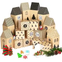OEM Calendrier de l'Avent à remplir - 24 boîtes en bois en forme de maison - Calendrier de Noël fait maison