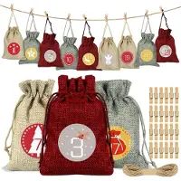OEM Calendrier de l'Avent à remplir - 24 sacs en tissu réutilisables - Petits sacs en jute pour calendrier de l'Avent - Lot de 24