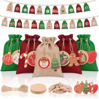 OEM Sacs pour calendrier de l'Avent, à remplir - 24 pièces - Kit de bricolage pour calendrier de l'Avent - 18 x 13 cm