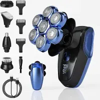 StarTech.com Rasoir électrique pour hommes - Coffret de soins 6 en 1 - Rasoir rotatif à 5 lames - Coupe-poils nasaux - Étanche - Rechargeable par USB-C - Bleu