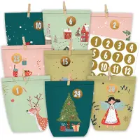 OEM Calendrier de l'Avent à remplir - 24 sachets en papier avec des autocollants numérotés de 1 à 24, pour une création personnalisée - Couleur marron