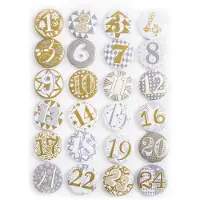 OEM Boutons pour calendrier de l'Avent – Avec épingle de fixation – Pour la décoration du calendrier – Or, argent, blanc – 2,5 cm