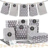 OEM Calendrier de l'Avent à remplir - 25 sachets en papier avec des autocollants numérotés - Kit de bricolage - Gris