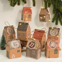 OEM Calendrier de l'Avent à remplir - 24 petites boîtes cadeaux en forme de maison avec des autocollants numérotés - Kit de bricolage pour enfants et adultes