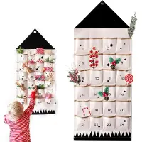 OEM Calendrier de l'Avent en tissu, réutilisable, à remplir. Tenture murale avec des pochettes en tissu. À décorer soi-même. Noir et beige